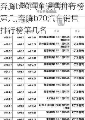 奔腾b70汽车销售排行榜第几,奔腾b70汽车销售排行榜第几名