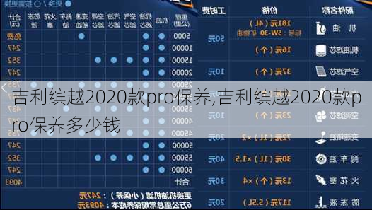 吉利缤越2020款pro保养,吉利缤越2020款pro保养多少钱